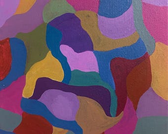 Midnight Garden – Origineel abstract schilderij – 8 x 10 acryl op canvas – Gedempte kleurrijke moderne muurkunst