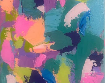 High Spirits – origineel abstract acrylschilderij op canvas, 8 x 10 getextureerde paletmes beeldende kunst, kleurrijk modern wanddecor, klein canvas