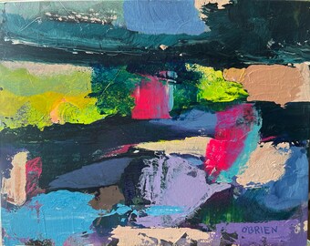Moed in het donker, originele abstracte kunst, 10 x 8 paletmesschilderij op canvasbord