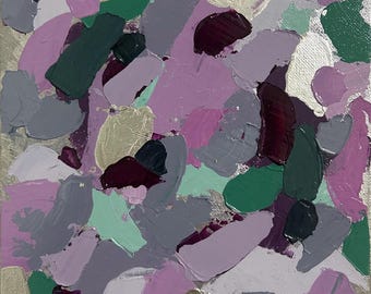 Maanverlichte tuinkussen – Origineel abstract schilderij, 8 x 10 acryl op canvas, paletmeskunst, romantisch muurdecor