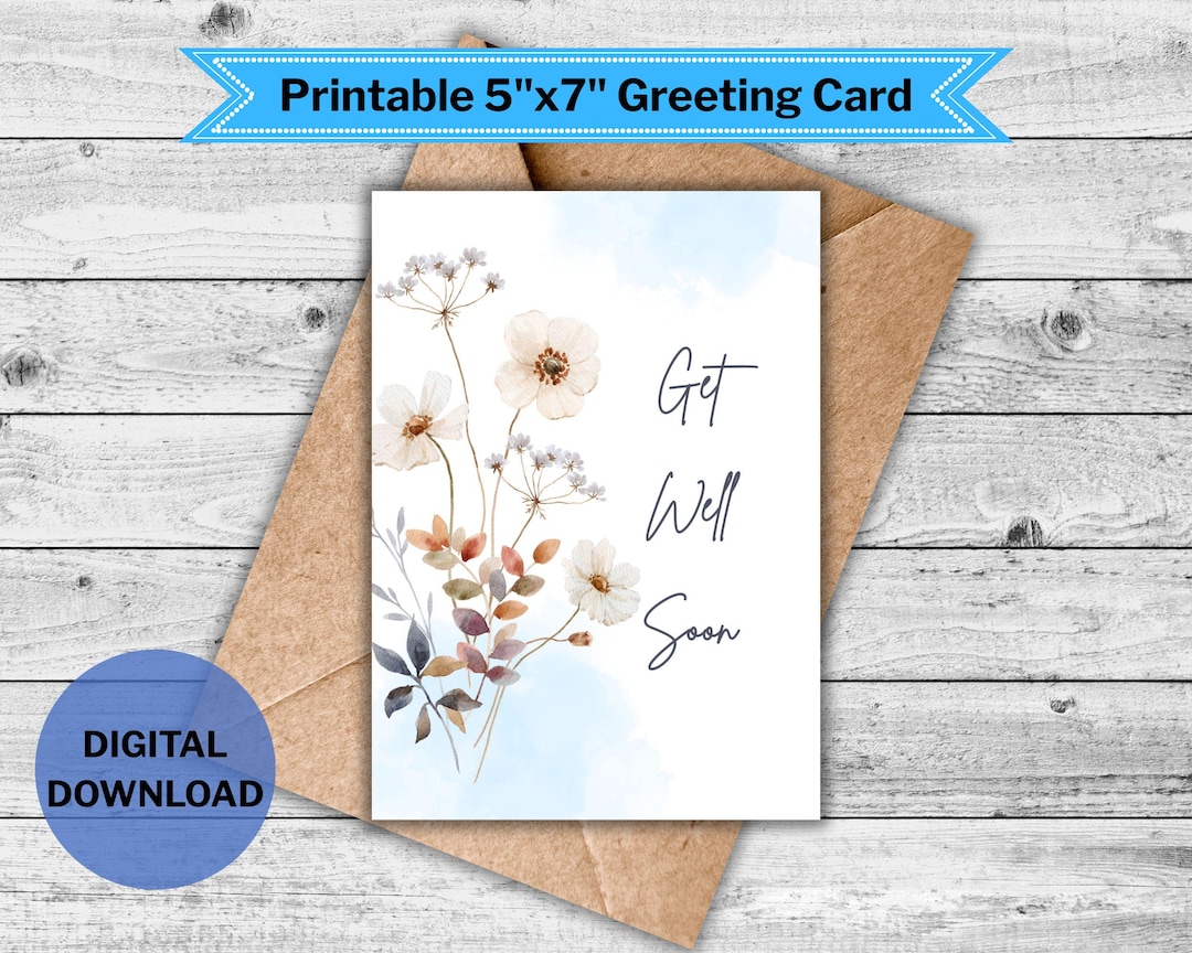 Printable Get Well Soon Card | 5x7 Digital Download Greeting Card ...