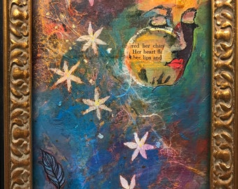 Her Peace, framed original mixed media collage painting