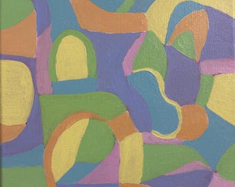 Synchronicity Garden – Origineel abstract acrylschilderij, 8 x 10 pastelkleurige canvaskunst