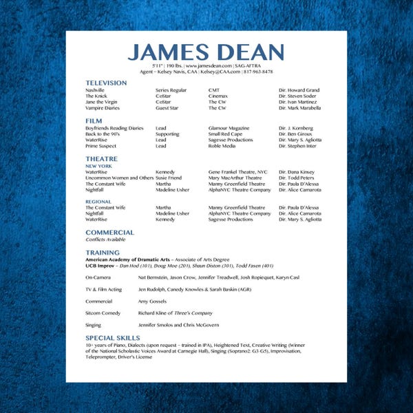 Professional Acting Resume | Instant Download | Customizable Design Template for Actors | LA and NYC Industries