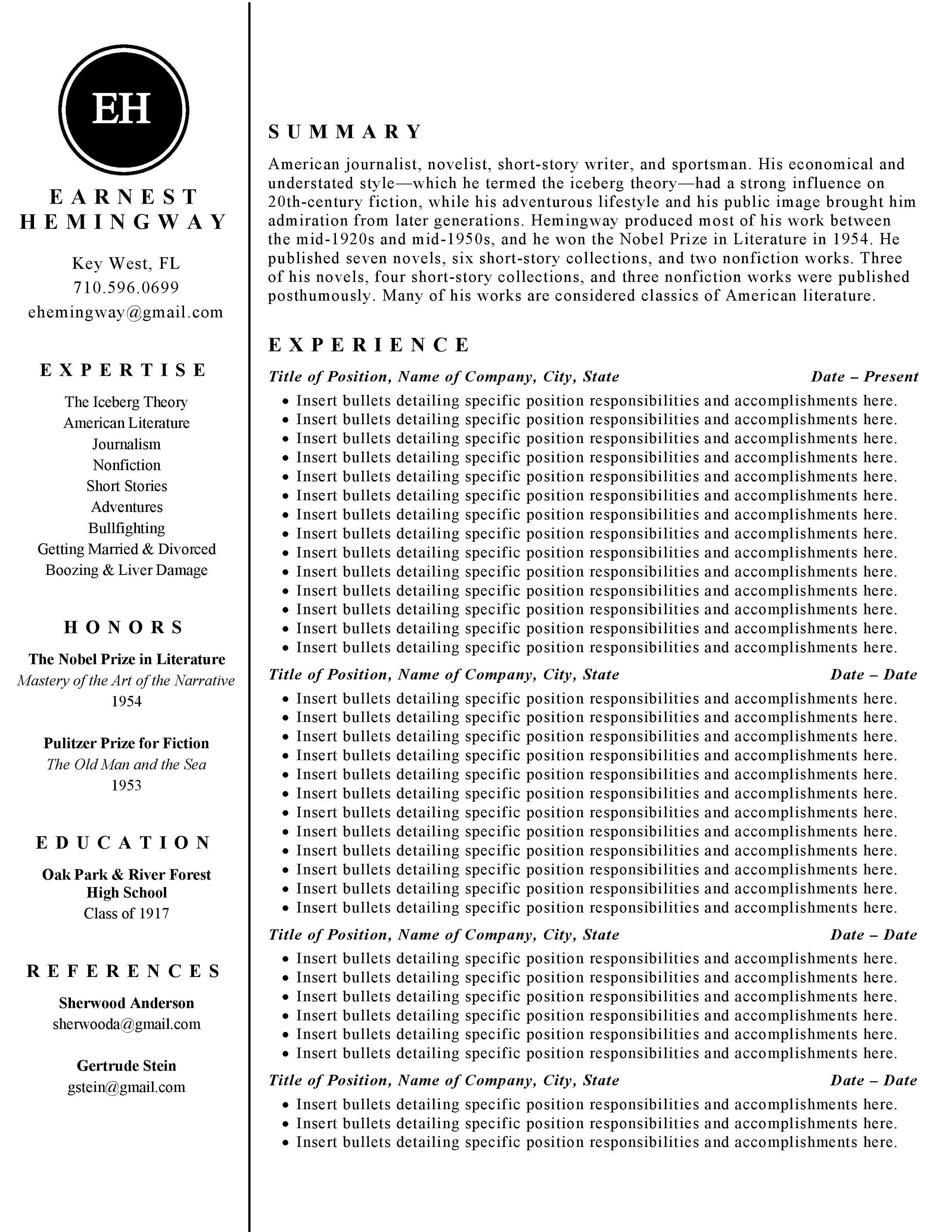 Classic Resume Template - Instant Download for MS Word - Professional ...