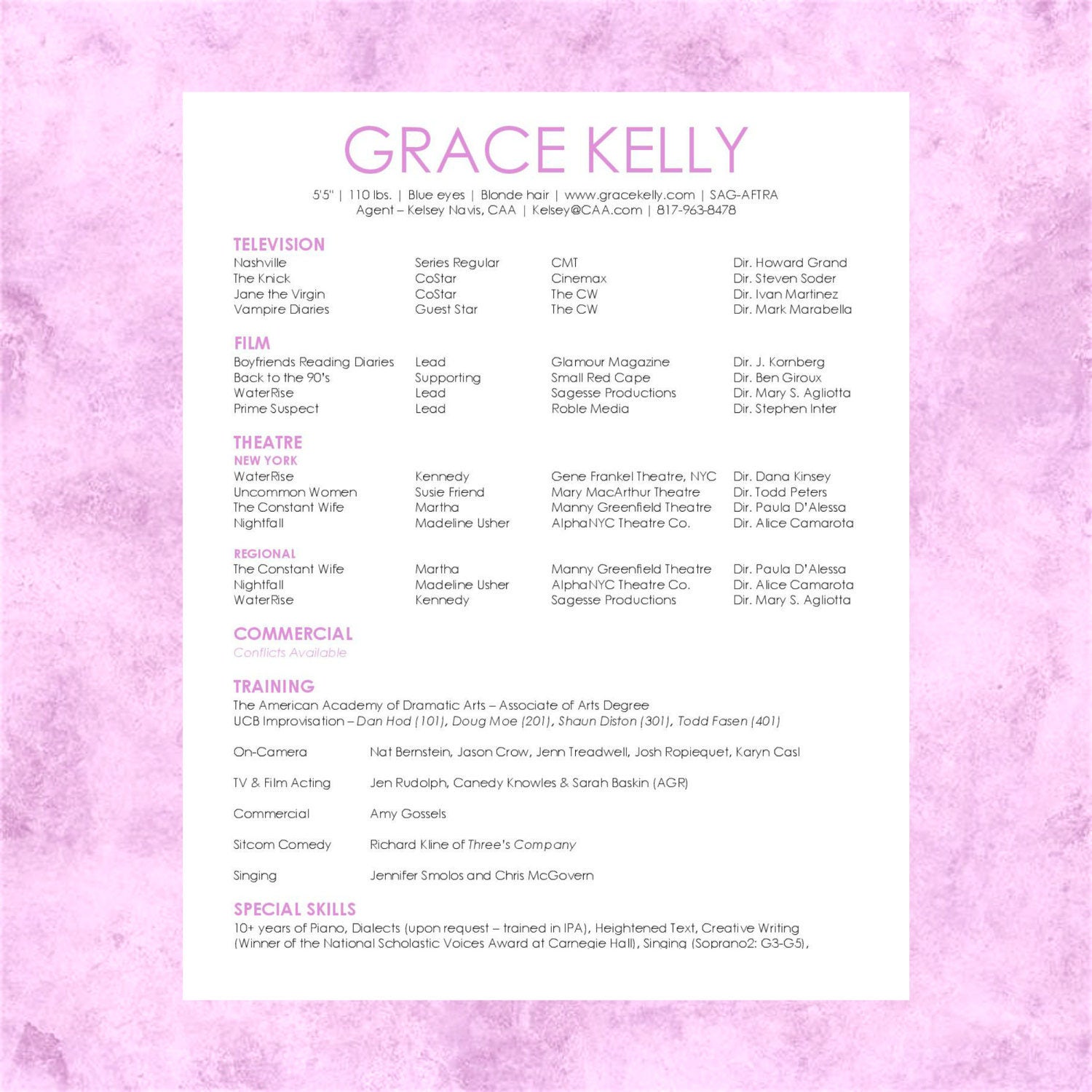 Professional Acting Resume | Instant Download | Customizable Design ...