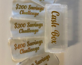 Cash Box Set with 5 Savings Trackers 100, 200, 300, 400, 500, Money Challenge, Low Budget, Low income