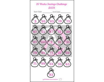 26 Week Savings challenge, Savings Goal, Money Challenge, A6 Savings Challenge, Low Budget, Low Income