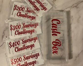Red or Blue Cash Box Set with 5 Savings Trackers 100, 200, 300, 400, 500, Money Challenge, Low Budget, Low income