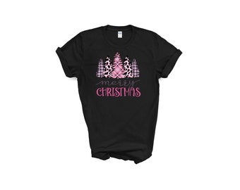 Merry Christmas, Christmas T-shirt, Plaid and Cheetah, Christmas Tree
