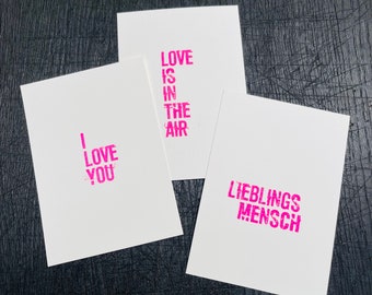 Karten Set, Neon Pink, 3 Stück, Liebe