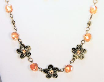 Autumn Crystal Flower Necklace and Earrings Set