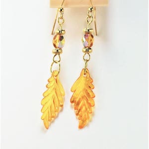 Autumn gold chestnut leaf earrings on gold plated hangers