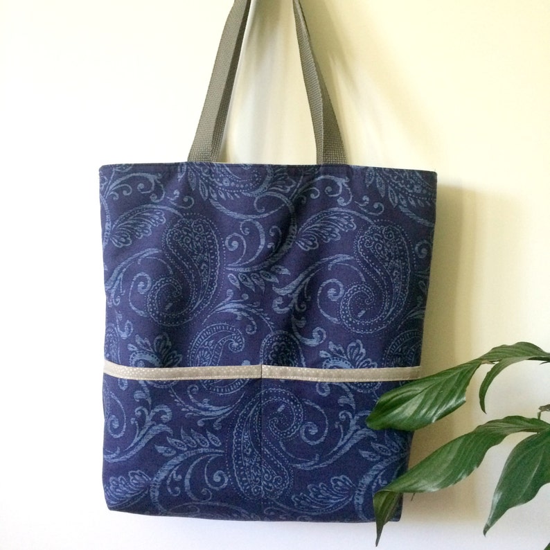 Navy blue tote bag yoga tote blue tote with outer pockets | Etsy