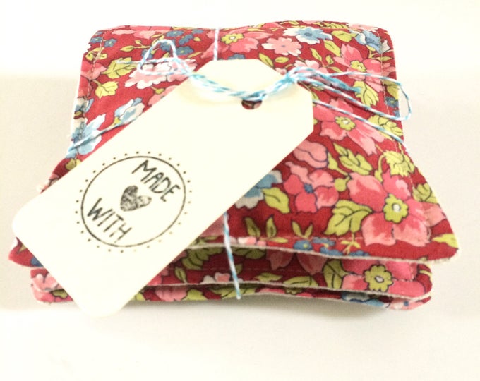 Lavender Sachets, Set of Three, Red Floral Print With Linen Backing ...