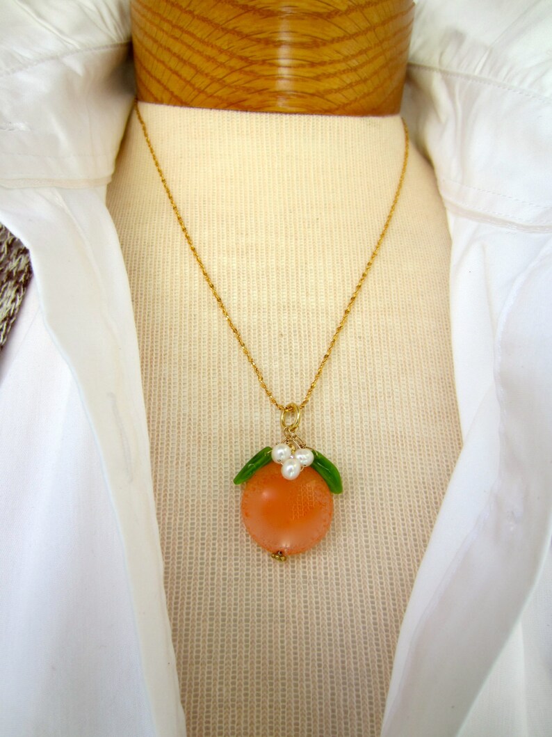 Peach Pendant Necklace Fruit Pendant Glass Lampwork Etsy