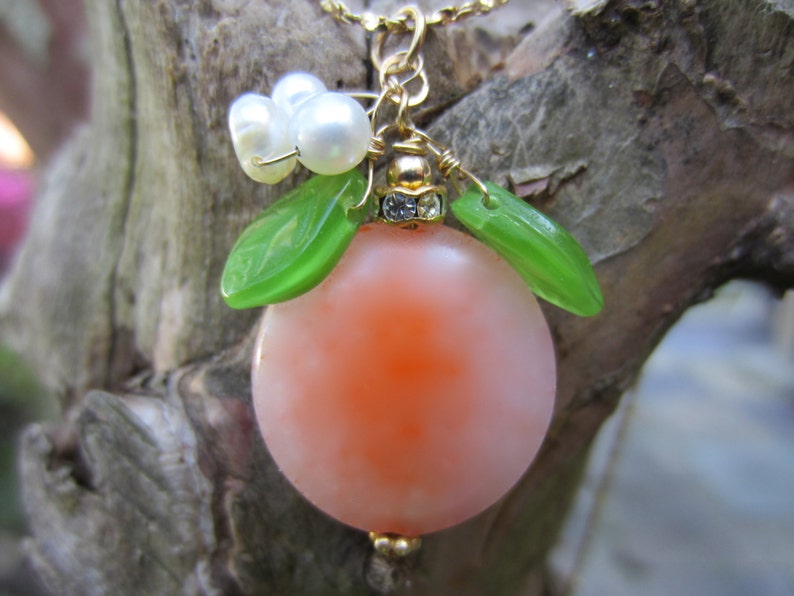 Peach Pendant Necklace Fruit Pendant Glass Lampwork Etsy