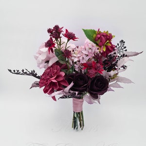 Anastasia Silk Bridesmaid Bouquet Wedding Flowers Posy moody wedding bouquet  faux flower dark purple pink artificial dark romance bouquet