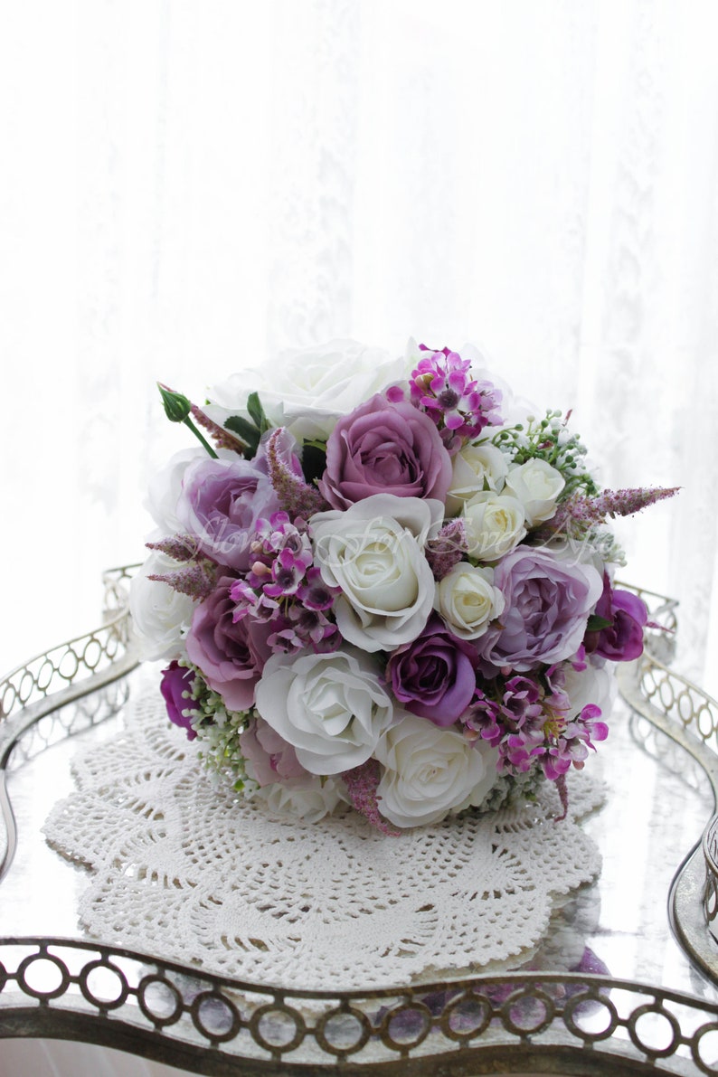Carrie Bridal Bouquet Purple lilac posy Bouquet White flowers Etsy