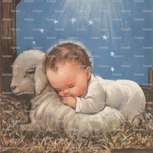Vintage Noël Nativité Religieux 4 x Cadeau Tag Craft Carte Image Scrapbook Collage Agneau Manger Stable Bébé Jésus Enfant Imprimable Numérique