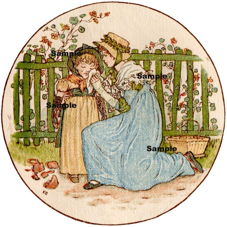 Scrapbook Collage Craft Printable Digital Vintage Mother and Child Round Image x 9 other sizes in my store Kate Greenaway