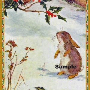image de téléchargement numérique vintage , Lapin , Oiseau, Neige, fabrication de cartes, Imprimable, Christmas , Scrapbooking, feuille de collage