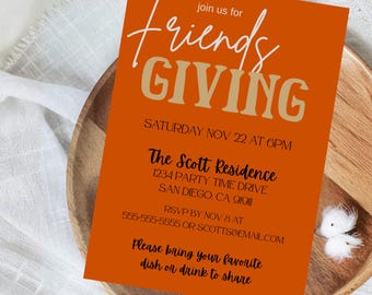 Friendsgiving Invitation Template | Editable Canva Invite | Thankful for Friends Fall Dinner Digital Download | Autumn Party Invite