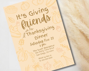 Friendsgiving Invitation Template | Editable Canva Invite | It's Giving Friends Fall Dinner Digital Download | Autumn Party Invite