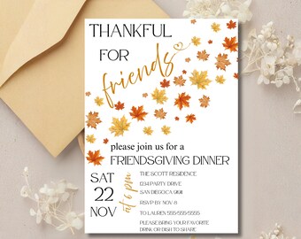 Friendsgiving Invitation Template | Editable Canva Invite | Thankful for Friends Fall Dinner Digital Download | Autumn Party Invite