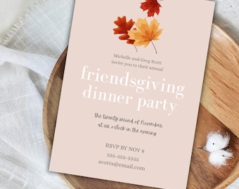 Friendsgiving Invitation Template | Editable Canva Invite | Thankful for Friends Fall Dinner Digital Download | Autumn Party Invite