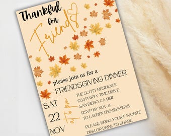 Friendsgiving Invitation Template | Editable Canva Invite | Thankful for Friends Fall Dinner Digital Download | Autumn Party Invite