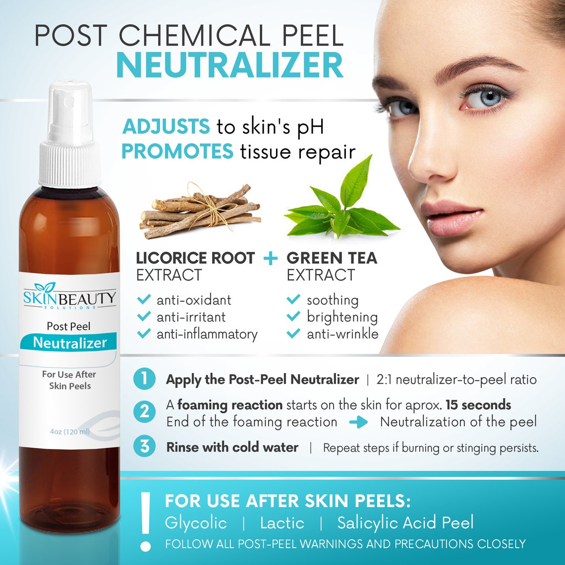 Post Chemical Peel NEUTRALIZER for Glycolic,lactic,salicylic Acid Peel