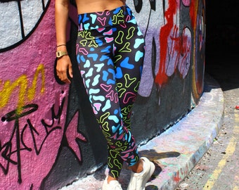 Neon Animal UV high waisted Leggings, crazy leggings, colourful rave