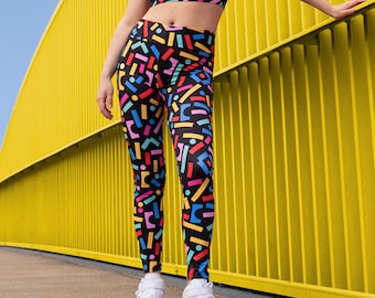 Block Confetti high waisted Leggings, crazy leggings, colourful rave