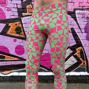 Circus Wave UV Meggings, Art Leggings, Crazy Leggings , Festival Pants, Colourful leggings, Patterned Leggings UV image 1