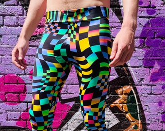 Block Melt Meggings, Art Leggings, Crazy Leggings , Festival Pants, Colourful leggings, Patterned Leggings UV