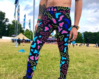 Neon Aninmal Meggings, Art Leggings, Crazy Leggings , Festival Pants, Colourful leggings, Patterned Leggings UV