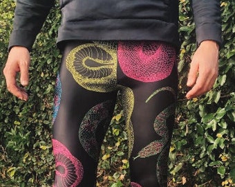 Snake Loves Snakes Meggings, Art Leggings, Crazy Leggings , Festival Pants, Colourful leggings, Patterned Leggings