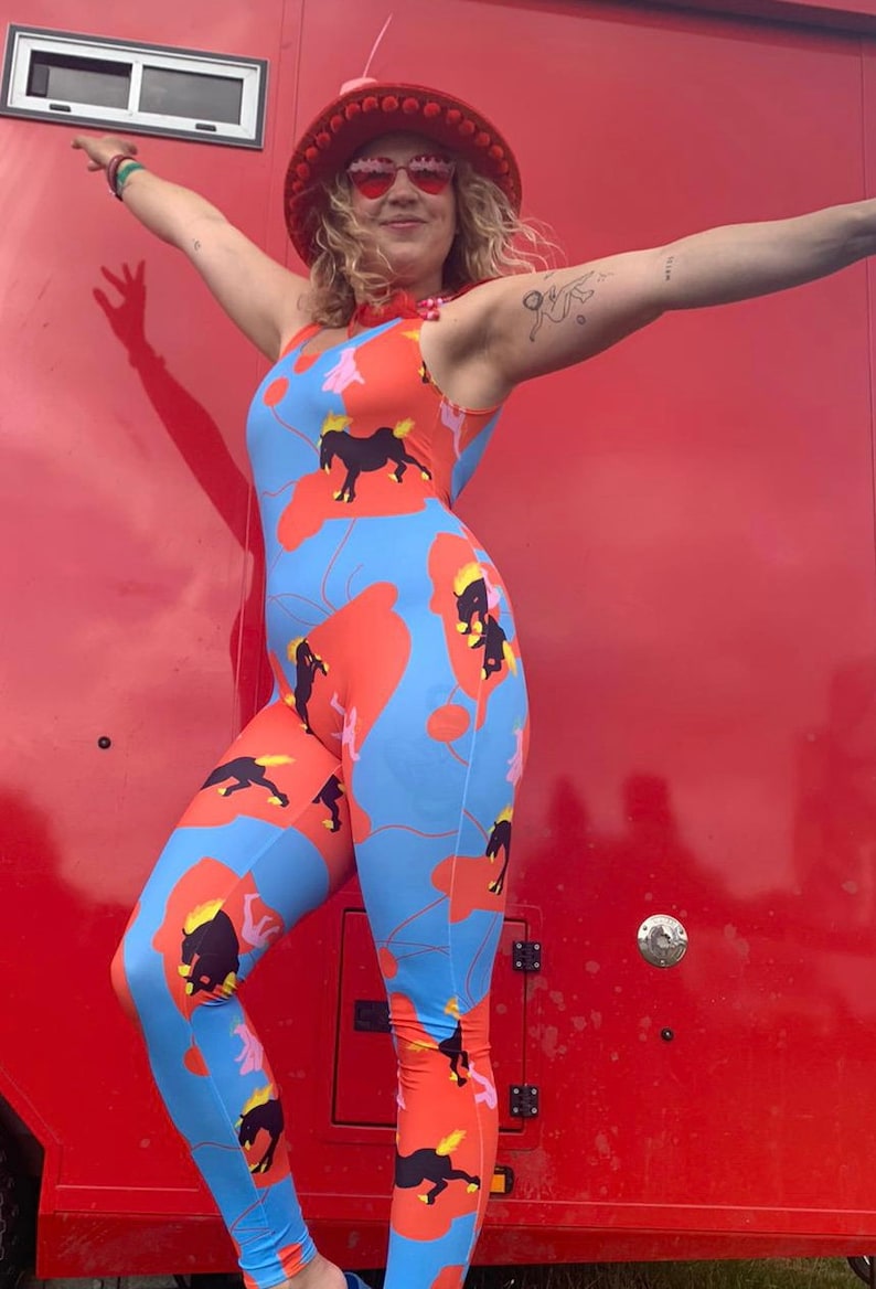 Bucking bronco Catsuit, Leotard, Unitard. Sleeveless low back spandex print. Perfect for Burning Man, festival, rave image 6