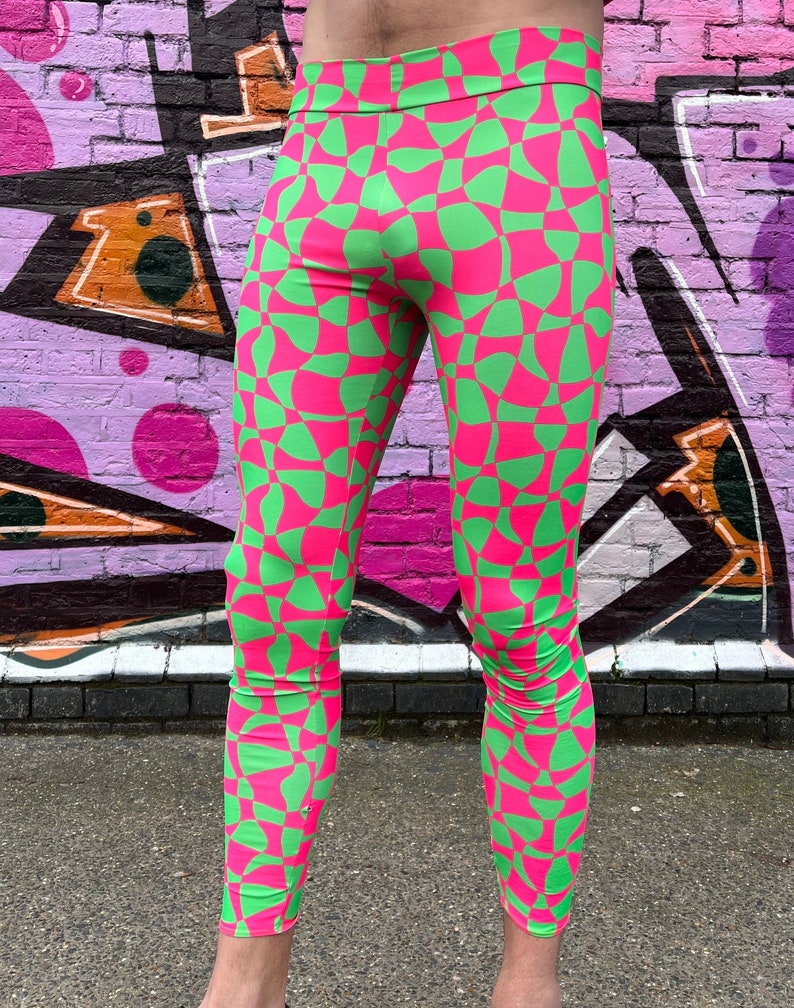 Circus Wave UV Meggings, Art Leggings, Crazy Leggings , Festival Pants, Colourful leggings, Patterned Leggings UV image 1