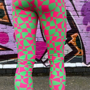 Circus Wave UV Meggings, Art Leggings, Crazy Leggings , Festival Pants, Colourful leggings, Patterned Leggings UV image 2