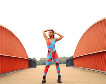 Bucking bronco Catsuit, Leotard, Unitard. Sleeveless low back spandex print. Perfect for; Burning Man, festival, rave