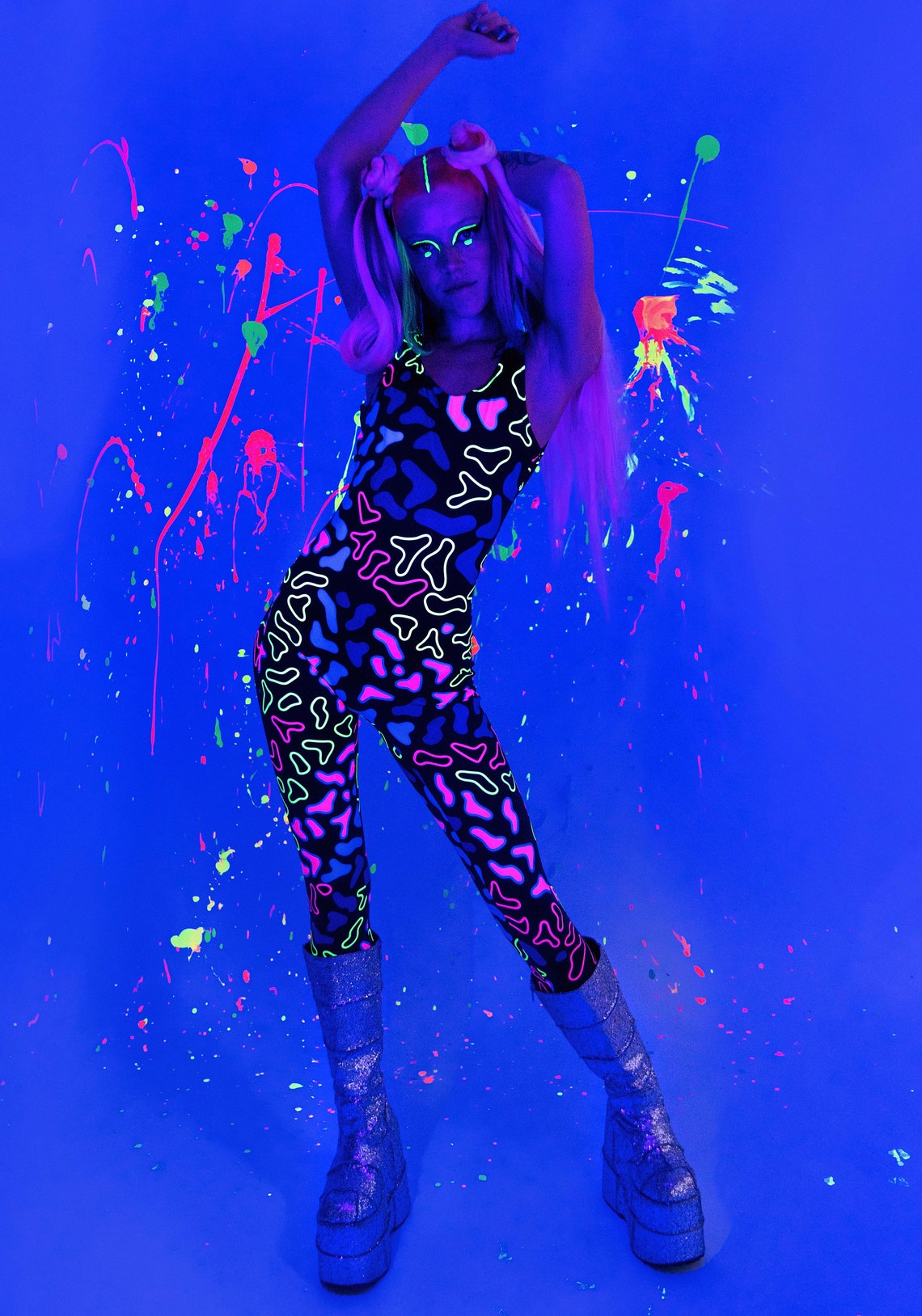 Neon Animal Catsuit, Leotard, Unitard. Sleeveless Low Back Spandex ...