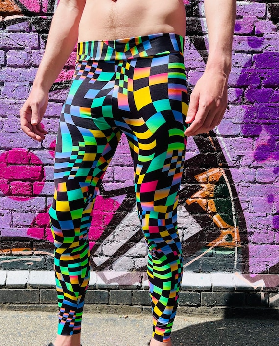 Block Melt Meggings, Art Leggings, Crazy Leggings , Festival Pants,  Colourful Leggings, Patterned Leggings UV 