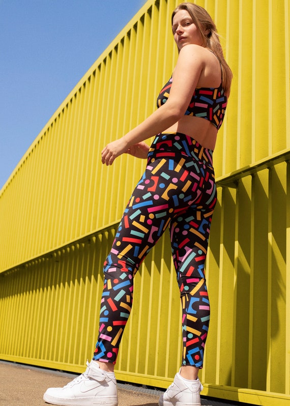 Block Confetti High Waisted Leggings, Crazy Leggings, Colourful Rave -   Canada