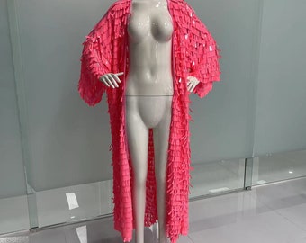 Sequin Festival Kimono Pink, floor length, rave clothing, coat bohemian, festival outfit, disco sequin kimono