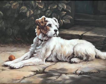 Hand-Painted Terrier Oil Painting: Dog Portrait Artwork (12x16 inches)