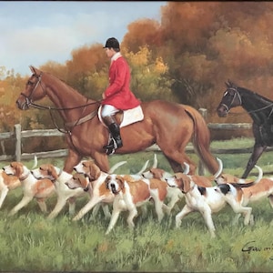 Original Equestrian Fox Hunting Scene with Hounds