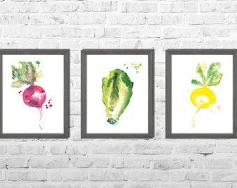 Kitchen Wall Art, Dining Room Decor,Kitchen Paintings, Vegetable Watercolor Painting,Vegetable Art, Still Life, Set of 3