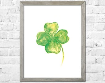 Four Leaf Clover Art Print of Watercolor Painting Plants St